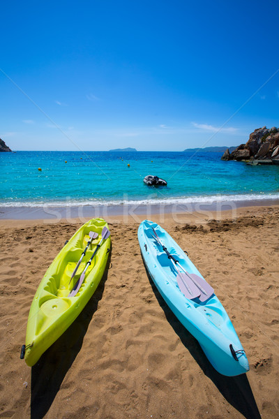 Ibiza cala Sant Vicent beach with Kayaks san Juan Stock photo © lunamarina