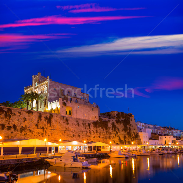 Ciutadella Menorca city town Hall and Port sunset Stock photo © lunamarina