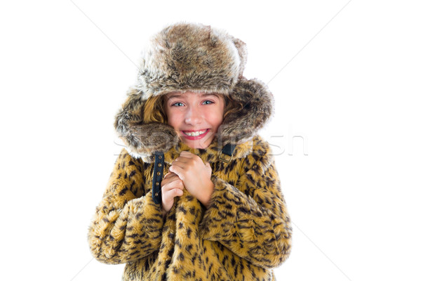 Blond winter kid girl cold freeze gesture and fur Stock photo © lunamarina