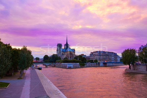 Notre Dame cathedral Paris sunset at Seine Stock photo © lunamarina