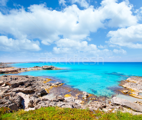 Balearic formentera island in escalo rocky beach Stock photo © lunamarina