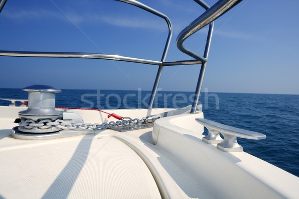 boat bow sailing sea with anchor chain winch Stock photo © lunamarina