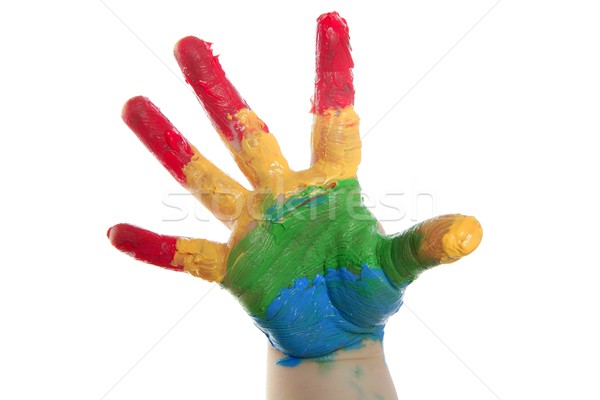 Stockfoto: Kleurrijk · kinderen · hand · geschilderd · witte · verf