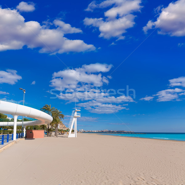 Alicante el Postiguet beach playa with modern bridge Stock photo © lunamarina