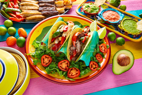 Mexican poulet boeuf fajitas tacos coloré [[stock_photo]] © lunamarina