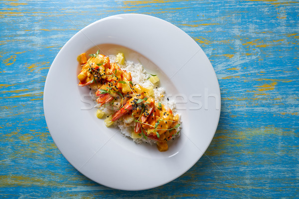 Deniz ürünleri kırmızı köri karides susam gıda Stok fotoğraf © lunamarina