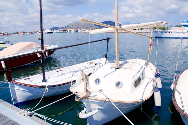 Stock photo: Alcudia Majorca port with llaut boats in marina