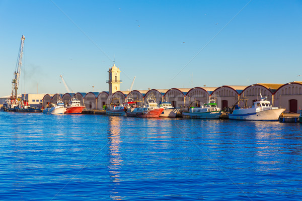 Stockfoto: Haven · Valencia · middellandse · zee · Spanje · zonsondergang · strand