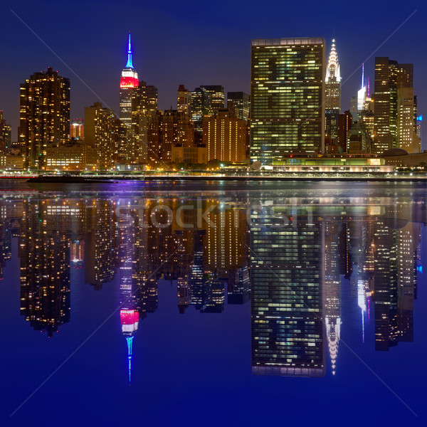 Manhattan Нью-Йорк закат Skyline сумерки реке Сток-фото © lunamarina