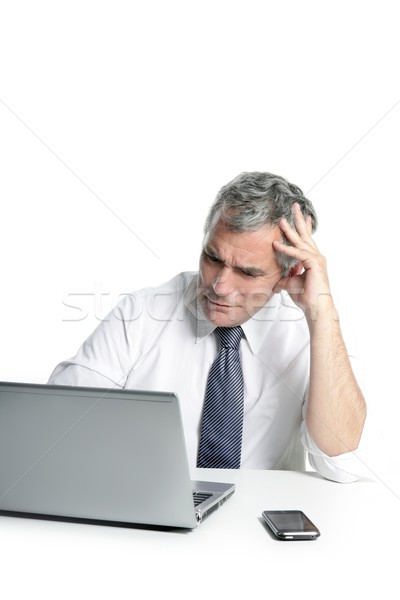 Foto stock: Zangado · triste · senior · empresário · laptop