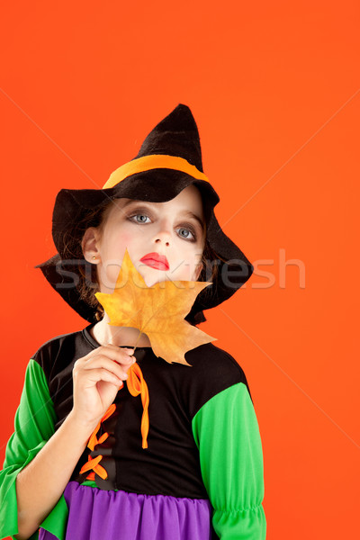 Foto stock: Halloween · criança · menina · traje · laranja · festa