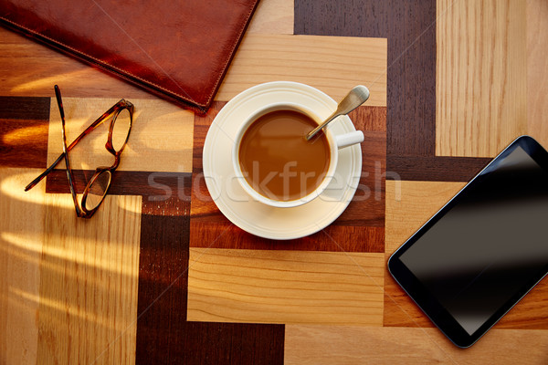 Coffee cup with glasses and tablet pc Stock photo © lunamarina