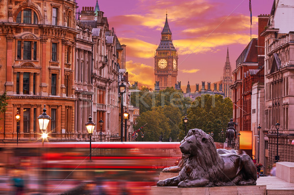 London Trafalgar Square lion and Big Ben Stock photo © lunamarina