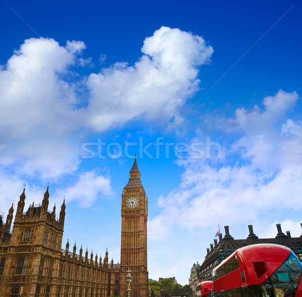 Big Ben Clock Tower with London Bus Stock photo © lunamarina