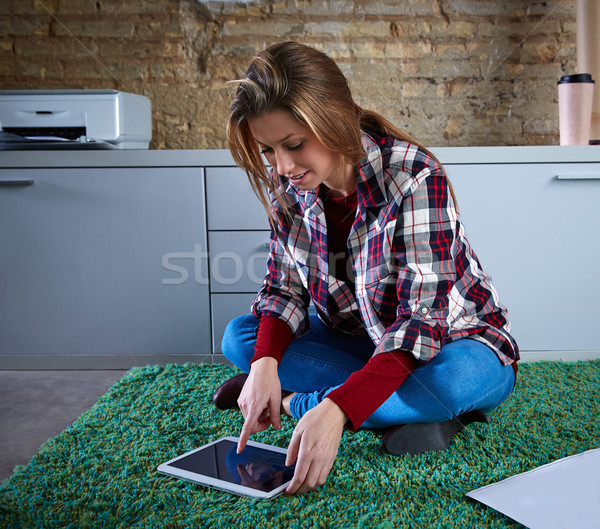 University student woman tablet homework sitting Stock photo © lunamarina