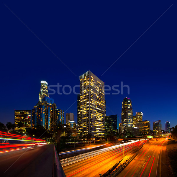 Centro da cidade la noite Los Angeles pôr do sol linha do horizonte Foto stock © lunamarina