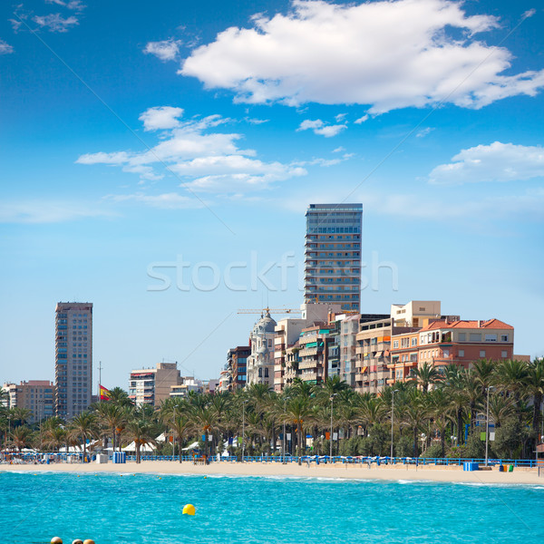 Alicante Playa el Postiguet beach downtown and Esplanada Stock photo © lunamarina