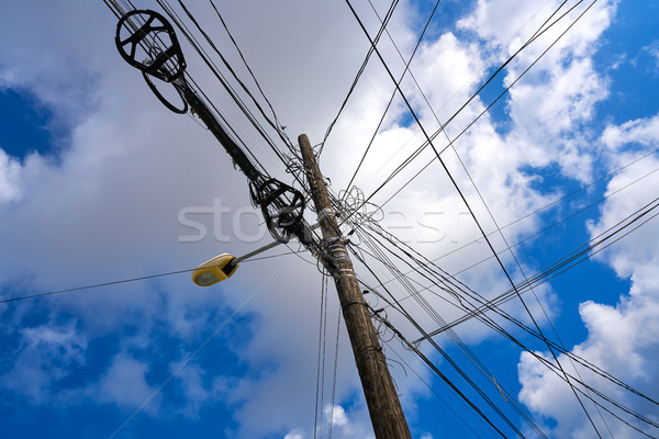 ストックフォト: 乱雑な · 電気 · 線 · ポール · メキシコ