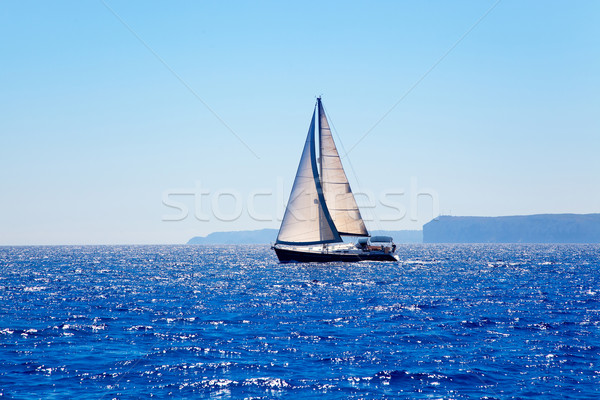 Stockfoto: Blauw · middellandse · zee · zeilboot · zeilen · perfect · oceaan
