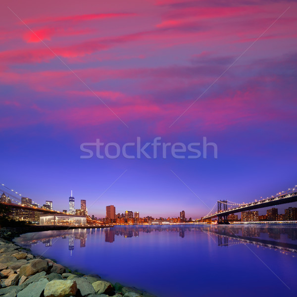 Ponte Manhattan ponti tramonto ny New York Foto d'archivio © lunamarina