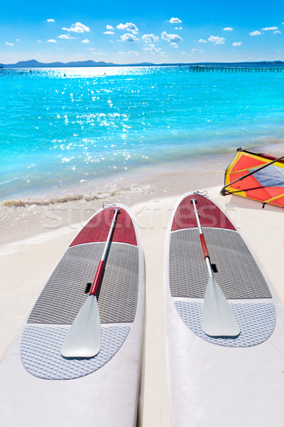 Platja de Alcudia beach Paddle surf board Mallorca Stock photo © lunamarina