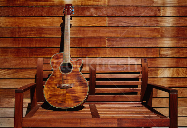 Akoestisch bruin gitaar houten muur Stockfoto © lunamarina