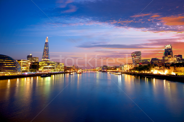 Londen skyline zonsondergang stad hal financiële Stockfoto © lunamarina