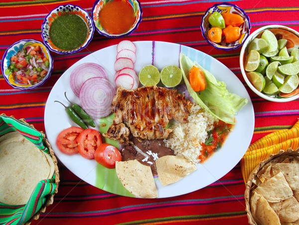 Beef ribs mexican style vegetables chili sauce nachos Stock photo © lunamarina