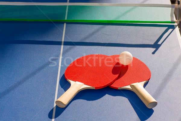 Stock foto: Tischtennis · ping · pong · zwei · weiß · Ball · blau