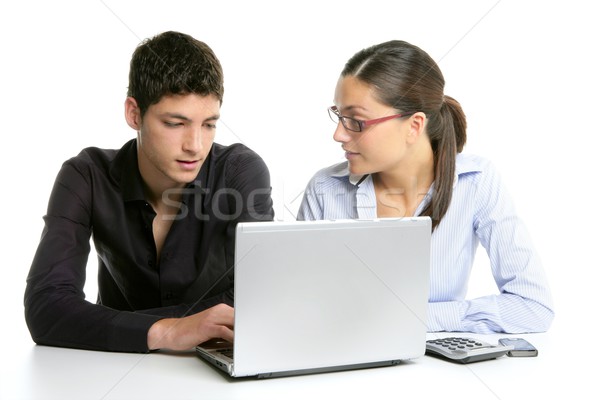 Young couple teamwork cooperation with laptop Stock photo © lunamarina
