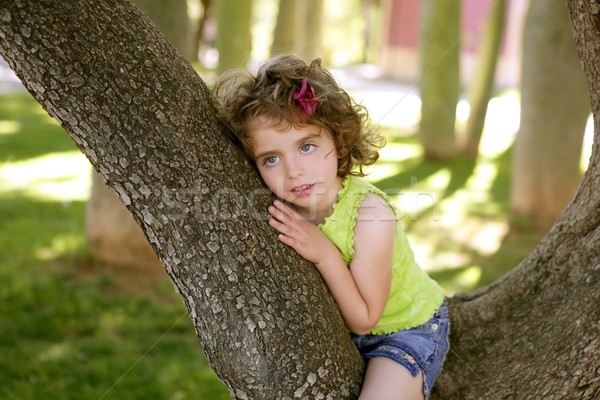 Beautiful blue eyes little girl in the park tree Stock photo © lunamarina