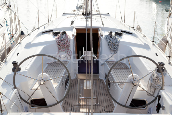 Csónak szigorú dupla kormánykerék vitorlás kötelek Stock fotó © lunamarina