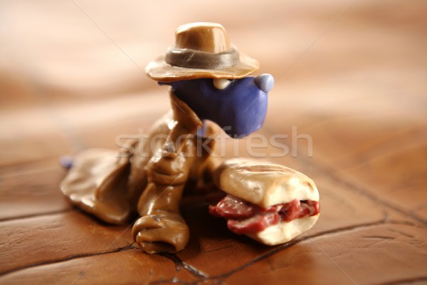 Handmade hungry plasticine dogs, meat to eat Stock photo © lunamarina