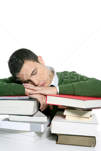 Stockfoto: Jongen · student · slapen · boeken · bureau