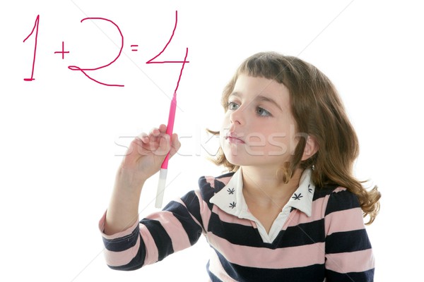 [[stock_photo]]: Petite · fille · écrit · nombre · marqueur · transparent