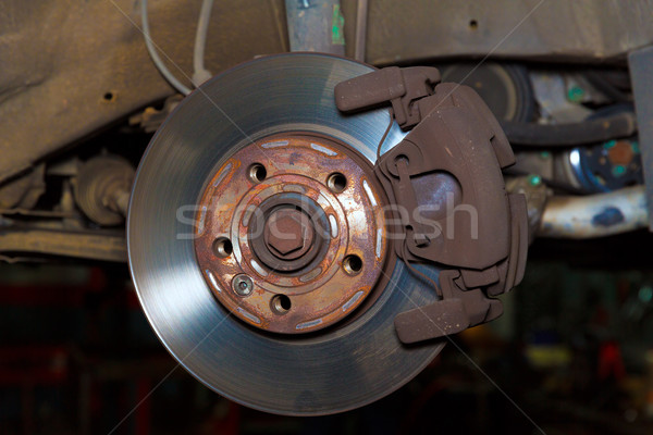 Car wheel brake rusty disc with pads rotor disc and caliper Stock photo © lunamarina