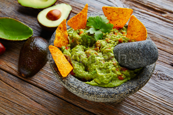 [[stock_photo]]: Nachos · mexican · avocat · table · en · bois · alimentaire