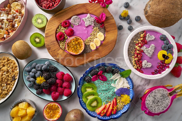 Acai bowl smoothie and Spirulina algae with berries Stock photo © lunamarina