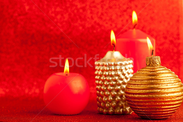 Foto d'archivio: Natale · candele · gruppo · rosso · glitter · fuoco