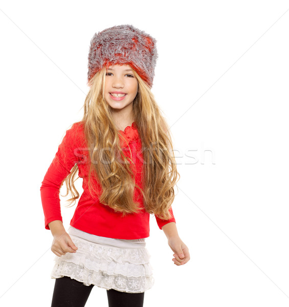 Foto stock: Criança · menina · inverno · dança · vermelho · camisas