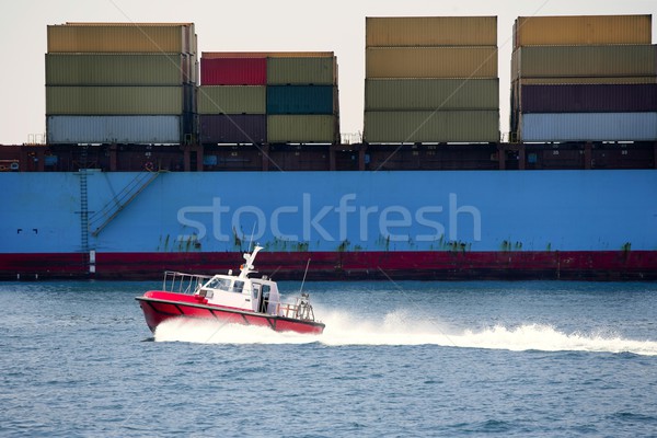 Boat of port pilots compared to cargo container  Stock photo © lunamarina