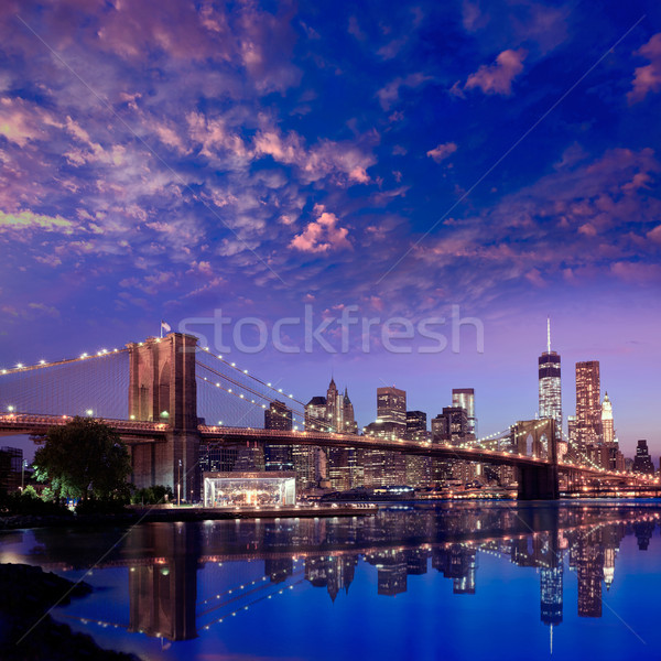 Brooklyn Bridge sunset New York Manhattan Stock photo © lunamarina