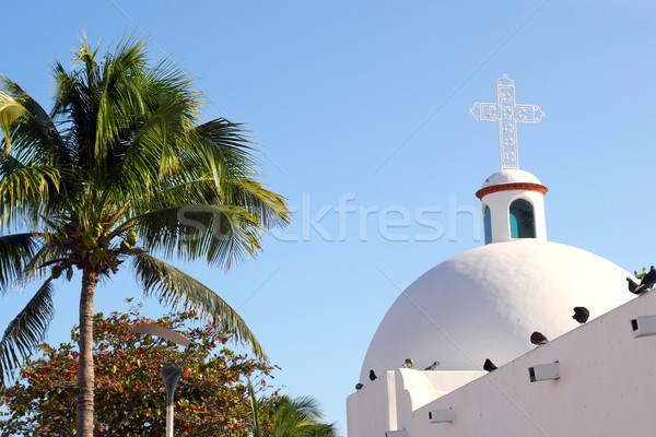 Playa del Carmen white Mexican church archs belfry Stock photo © lunamarina