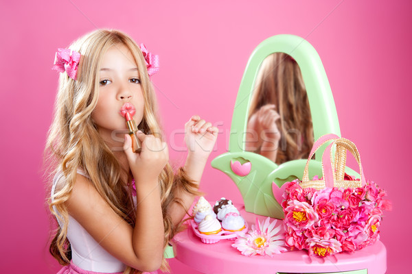 children fashion doll little girl lipstick makeup pink vanity Stock photo © lunamarina