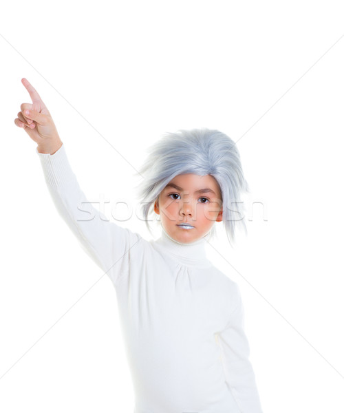 Asian futuristische kid meisje grijs haar wijzend Stockfoto © lunamarina