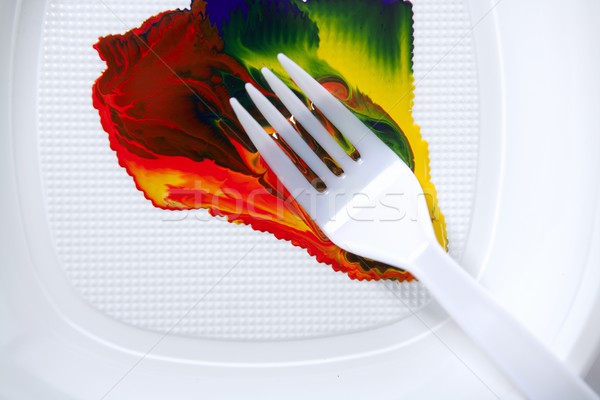 Paint colorful mix with a plastic fork Stock photo © lunamarina