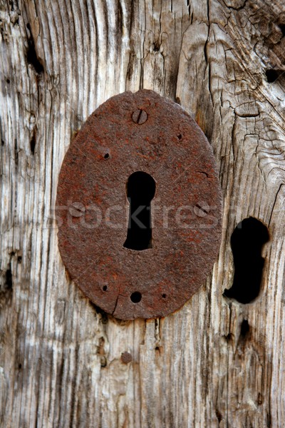 Chiave buco grigio legno vecchio arrugginito Foto d'archivio © lunamarina
