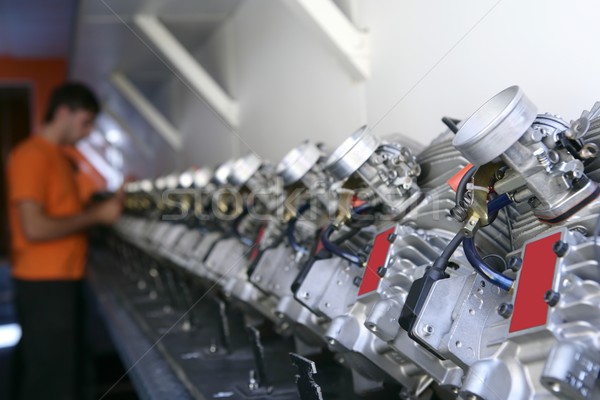 Stock photo: Engines from kart cars in row line for been inspected