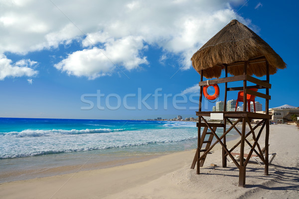 Cancun fórum tengerpart Mexikó hotel égbolt Stock fotó © lunamarina