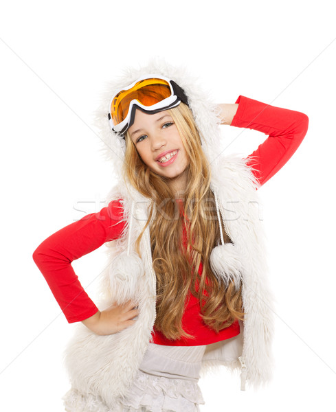 Foto stock: Criança · menina · neve · inverno · óculos · branco